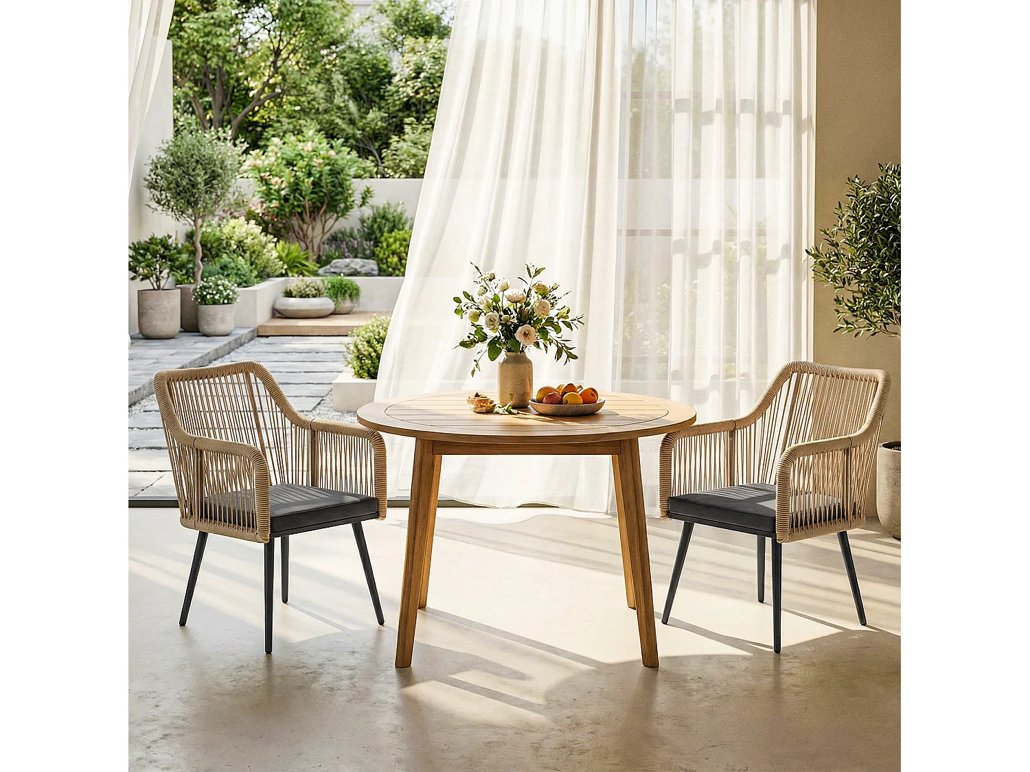 Set 2 sedie da giardino in rattan pe con cuscini grigio scuro