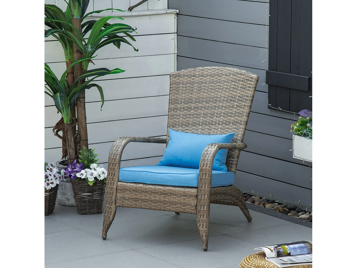 Sedia da giardino adironrack in rattan e acciaio marrone blu