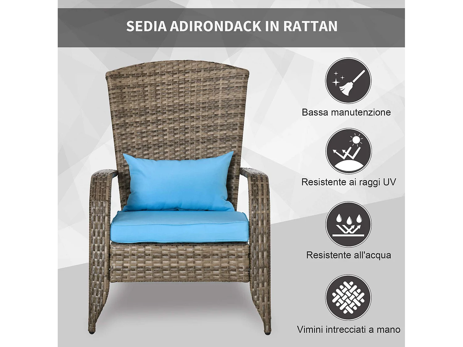 Sedia da giardino adironrack in rattan e acciaio marrone blu