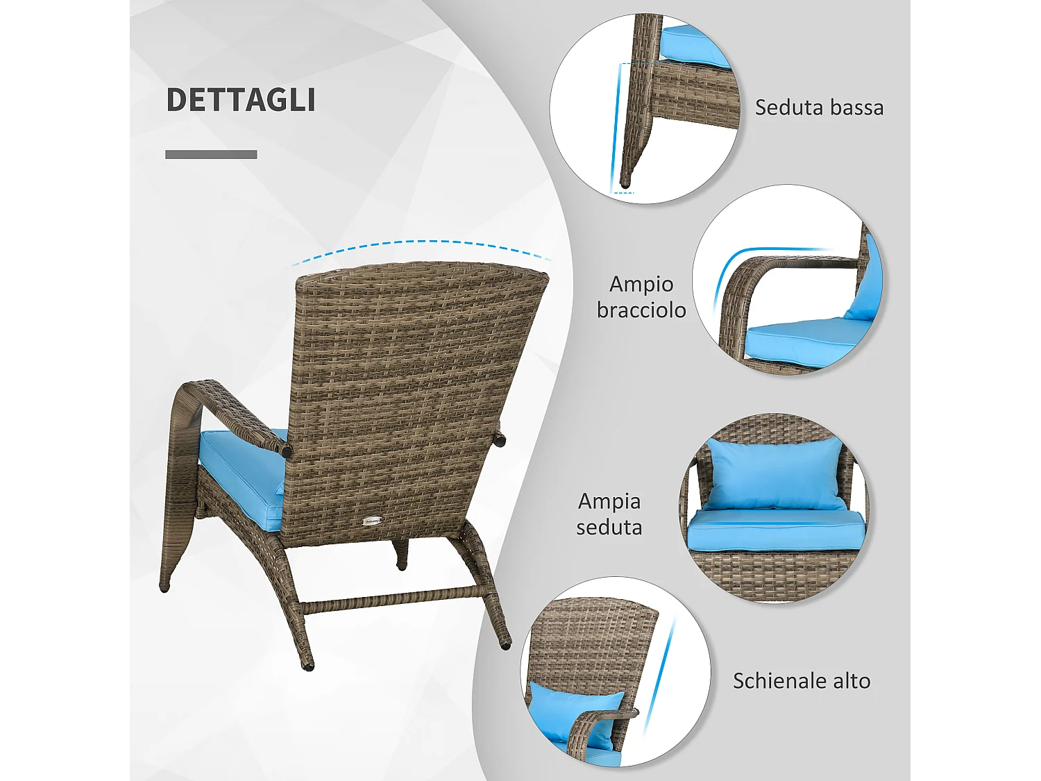 Sedia da giardino adironrack in rattan e acciaio marrone blu