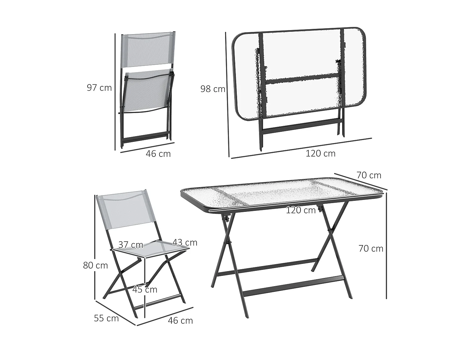 Set tavolo e sedie da giardino 5pz grigio