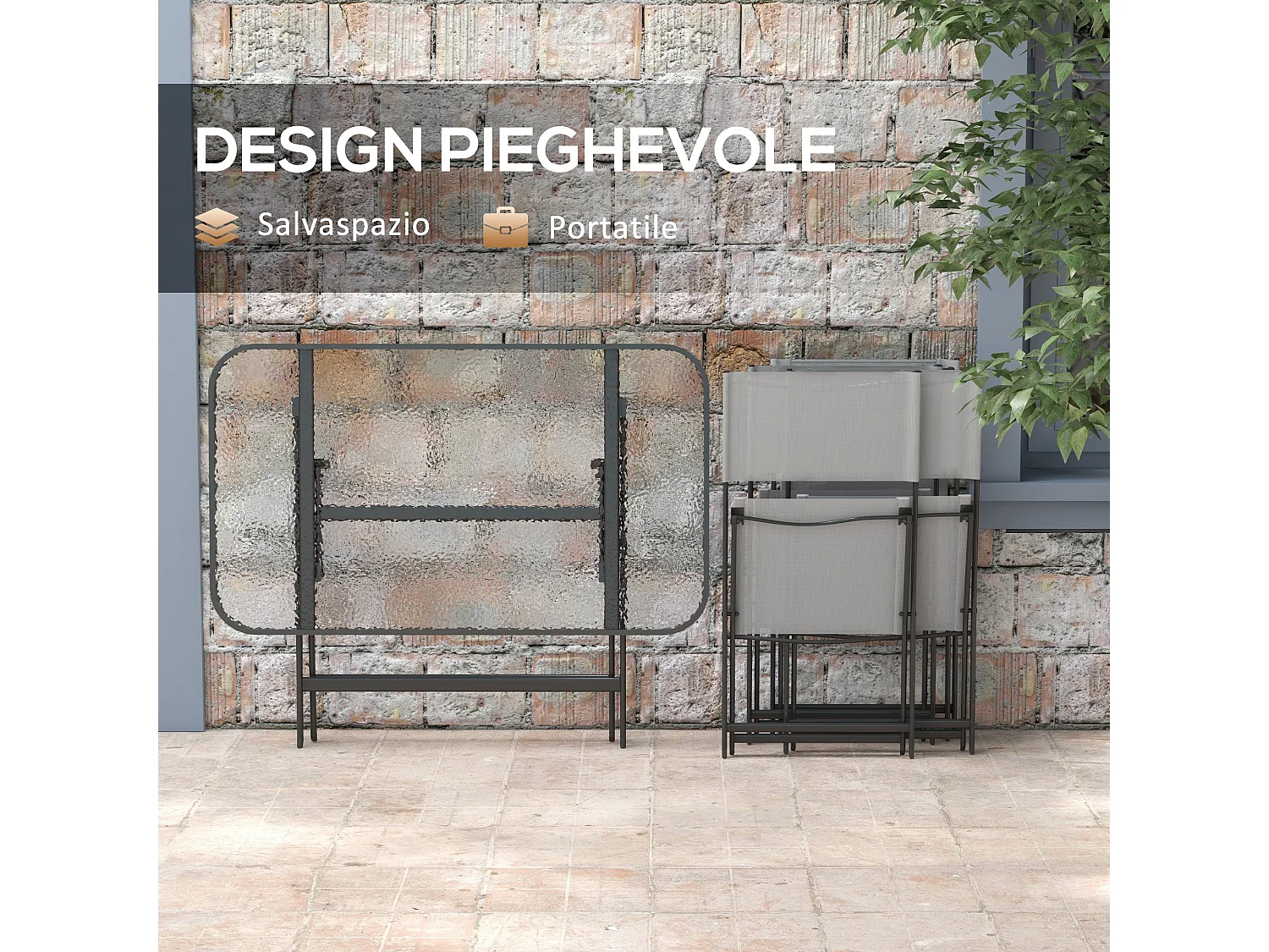 Set tavolo e sedie da giardino 5pz grigio