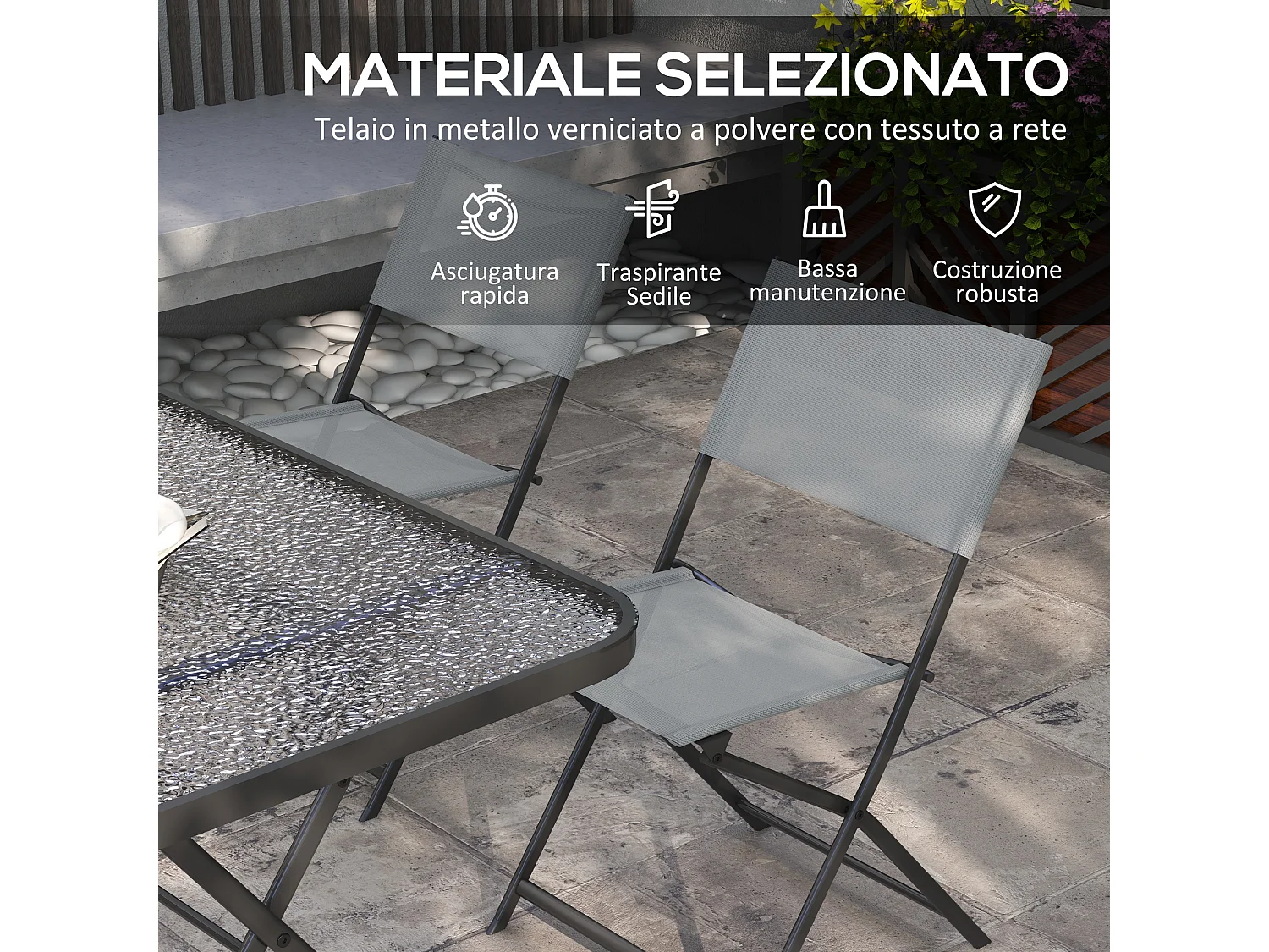 Set tavolo e sedie da giardino 5pz grigio