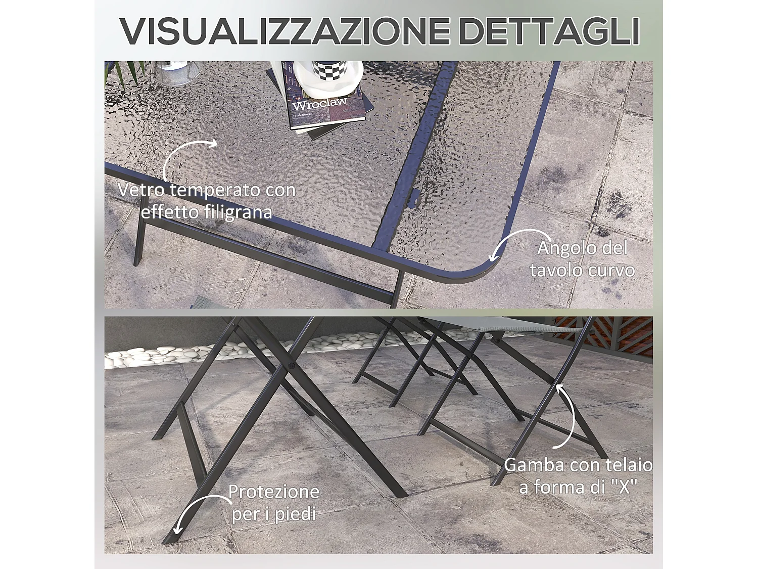 Set tavolo e sedie da giardino 5pz grigio