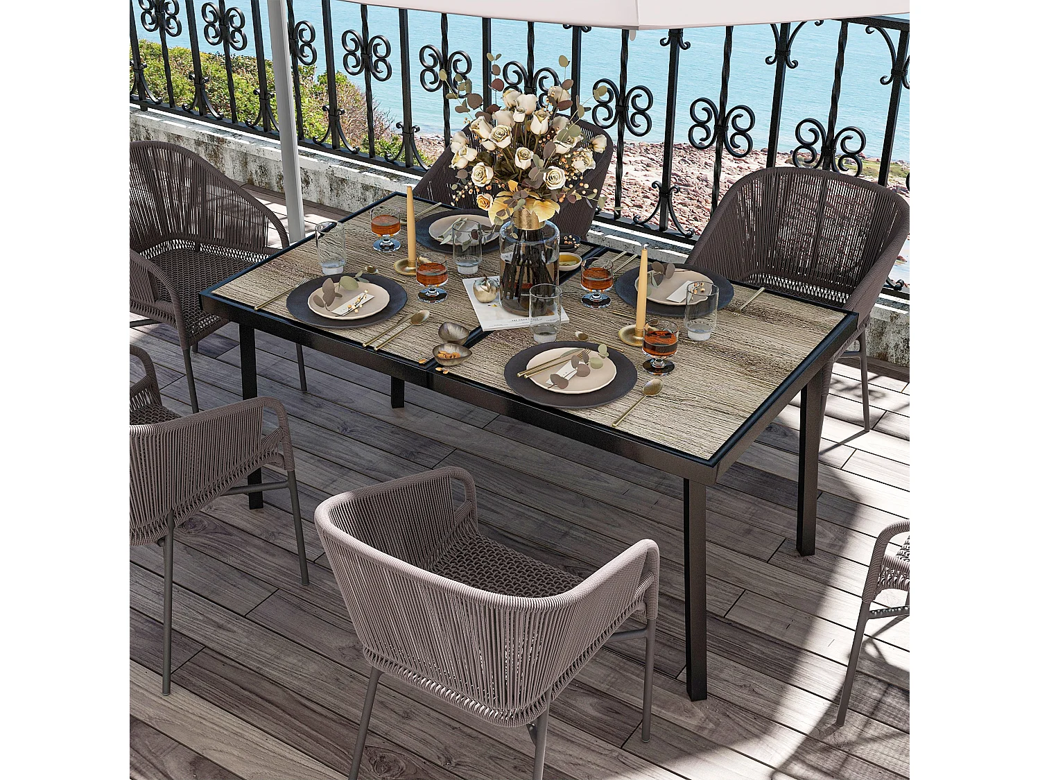 Tavolo da giardino rettangolare per 6 persone 145x85x72 cm grigio