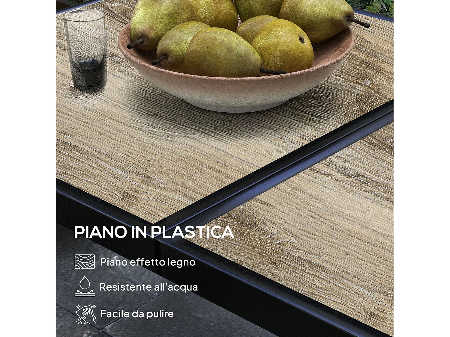 Tavolo da giardino rettangolare per 6 persone 145x85x72 cm grigio
