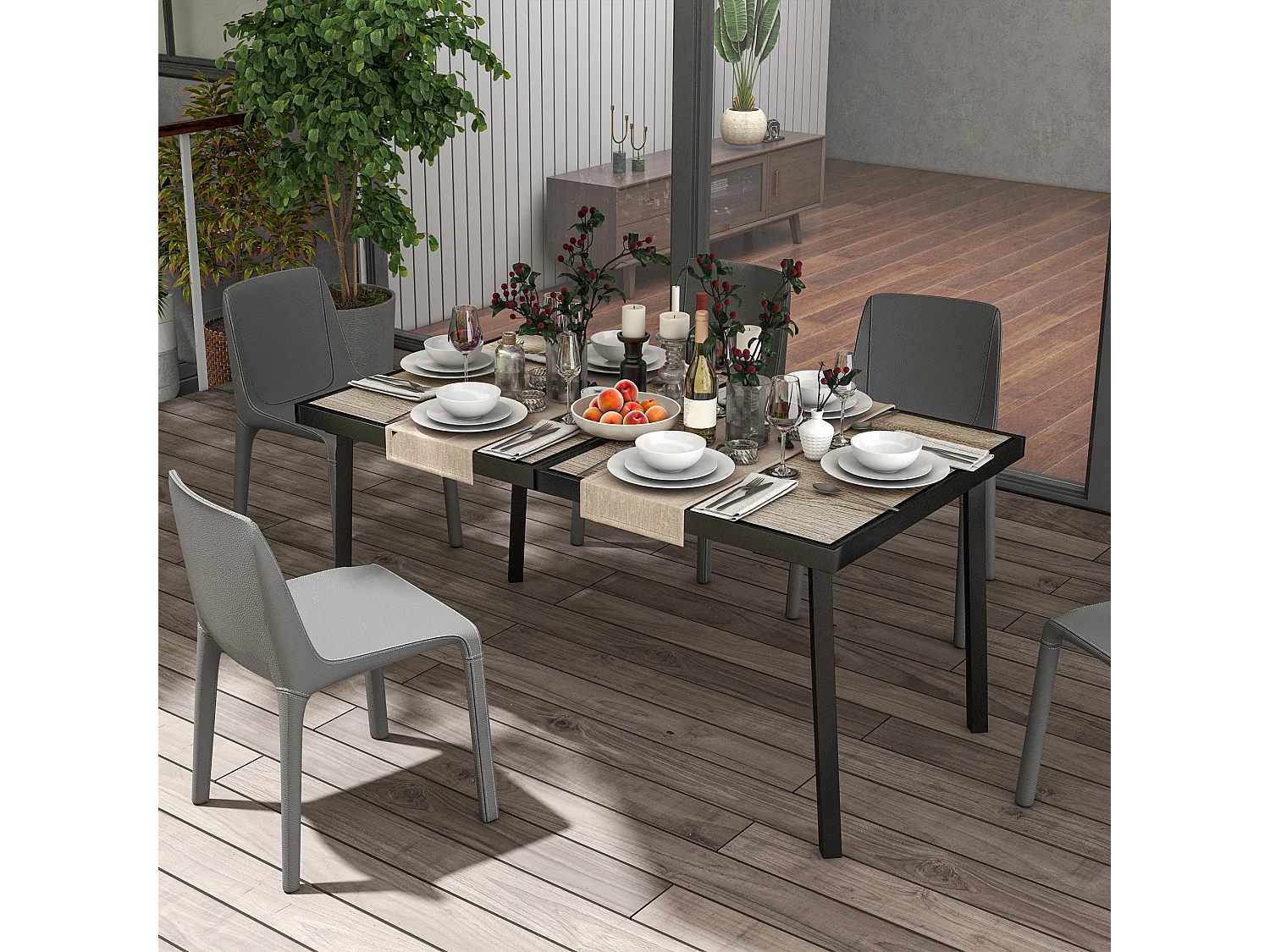 Tavolo da giardino rettangolare per 6 persone 145x85x72 cm grigio