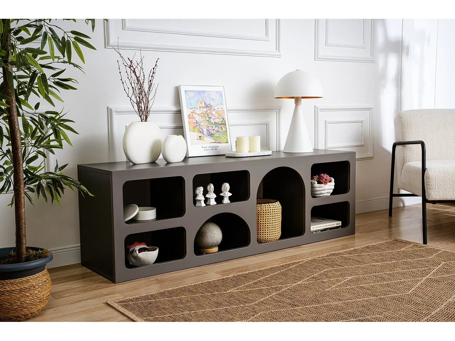 Buffet en bois "Ferlis" - 160 x 40 x 51 cm - Gris anthracite