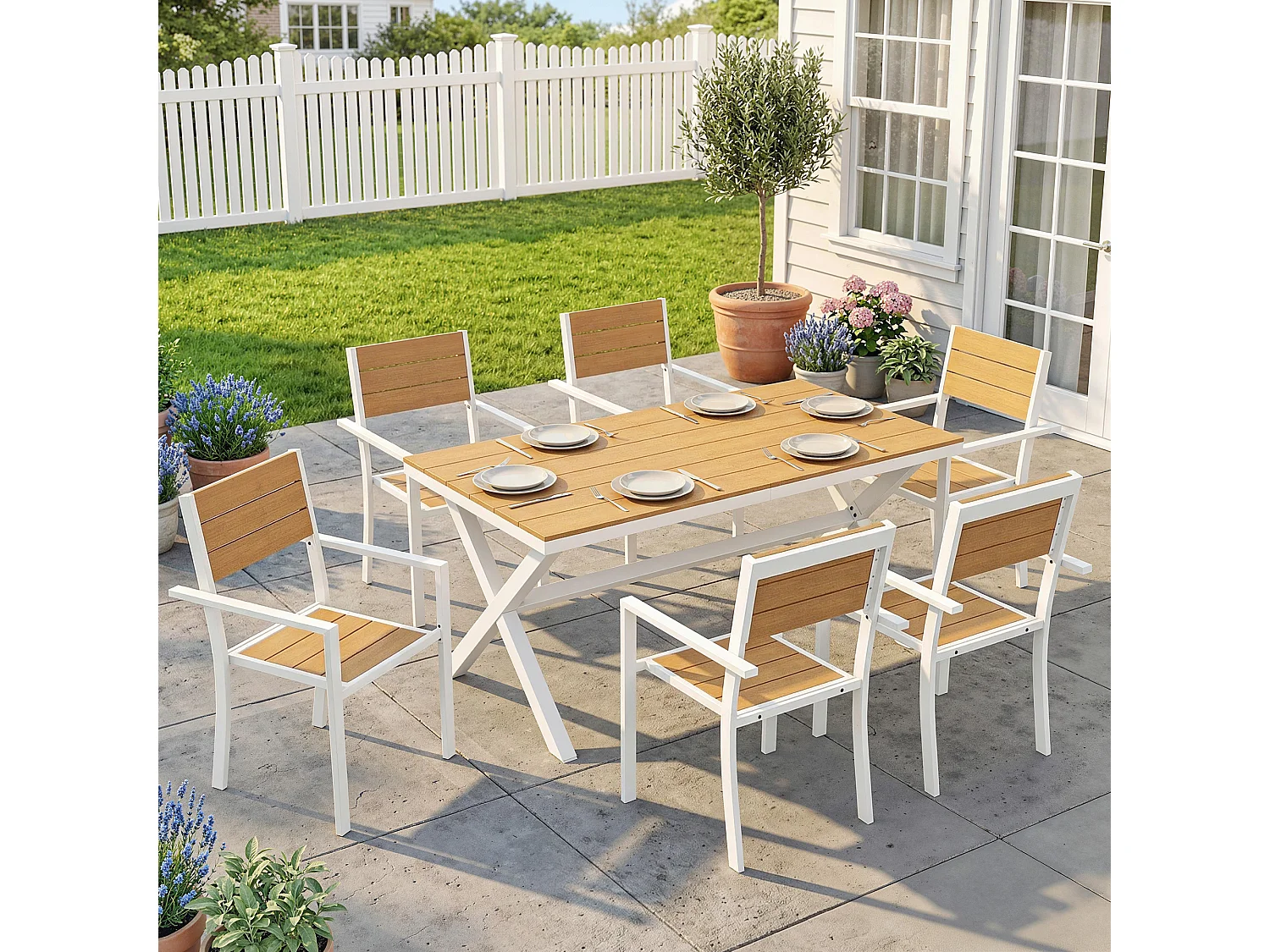 Set da pranzo per esterni 7 pezzi alluminio teak