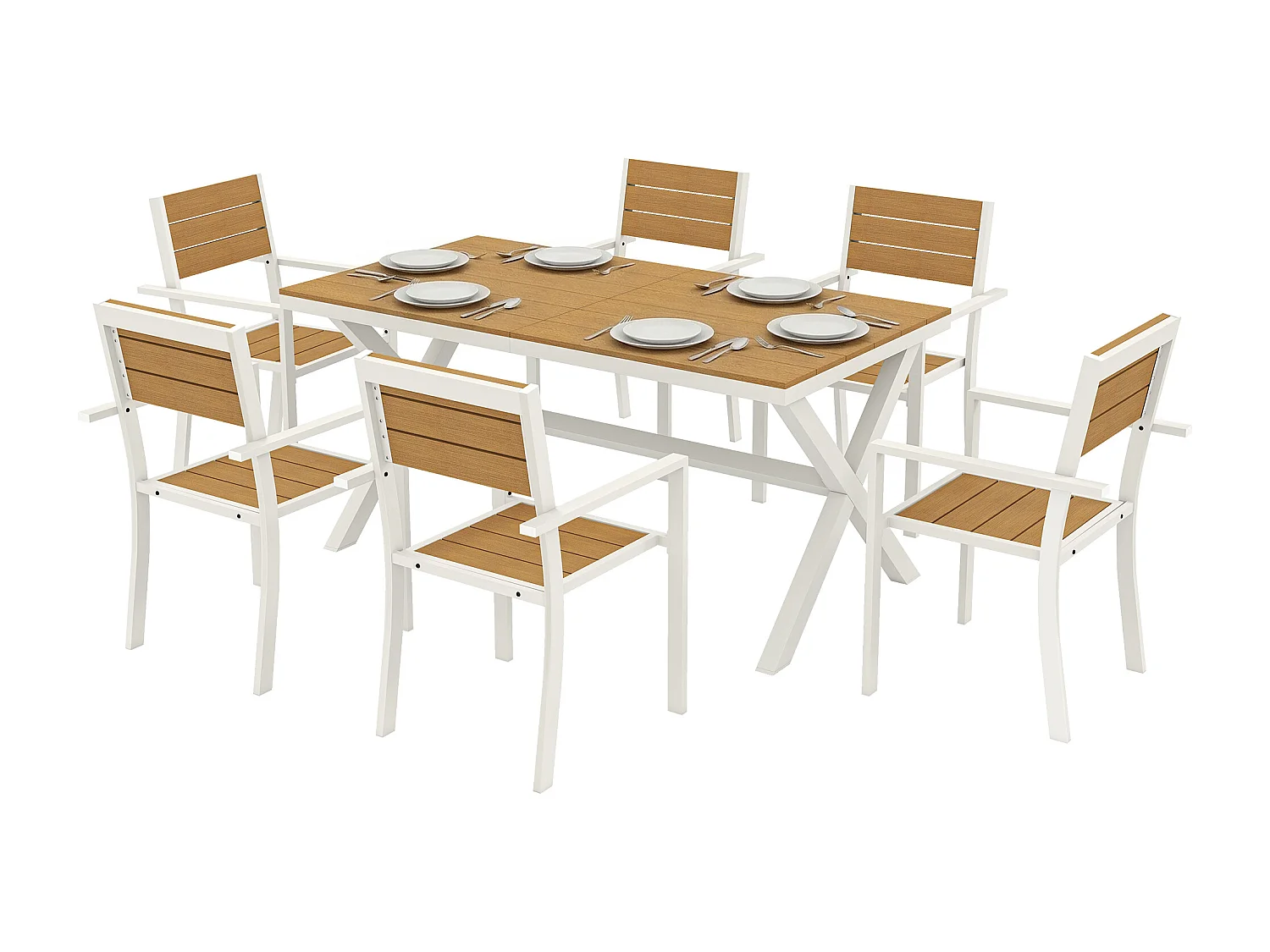 Set da pranzo per esterni 7 pezzi alluminio teak