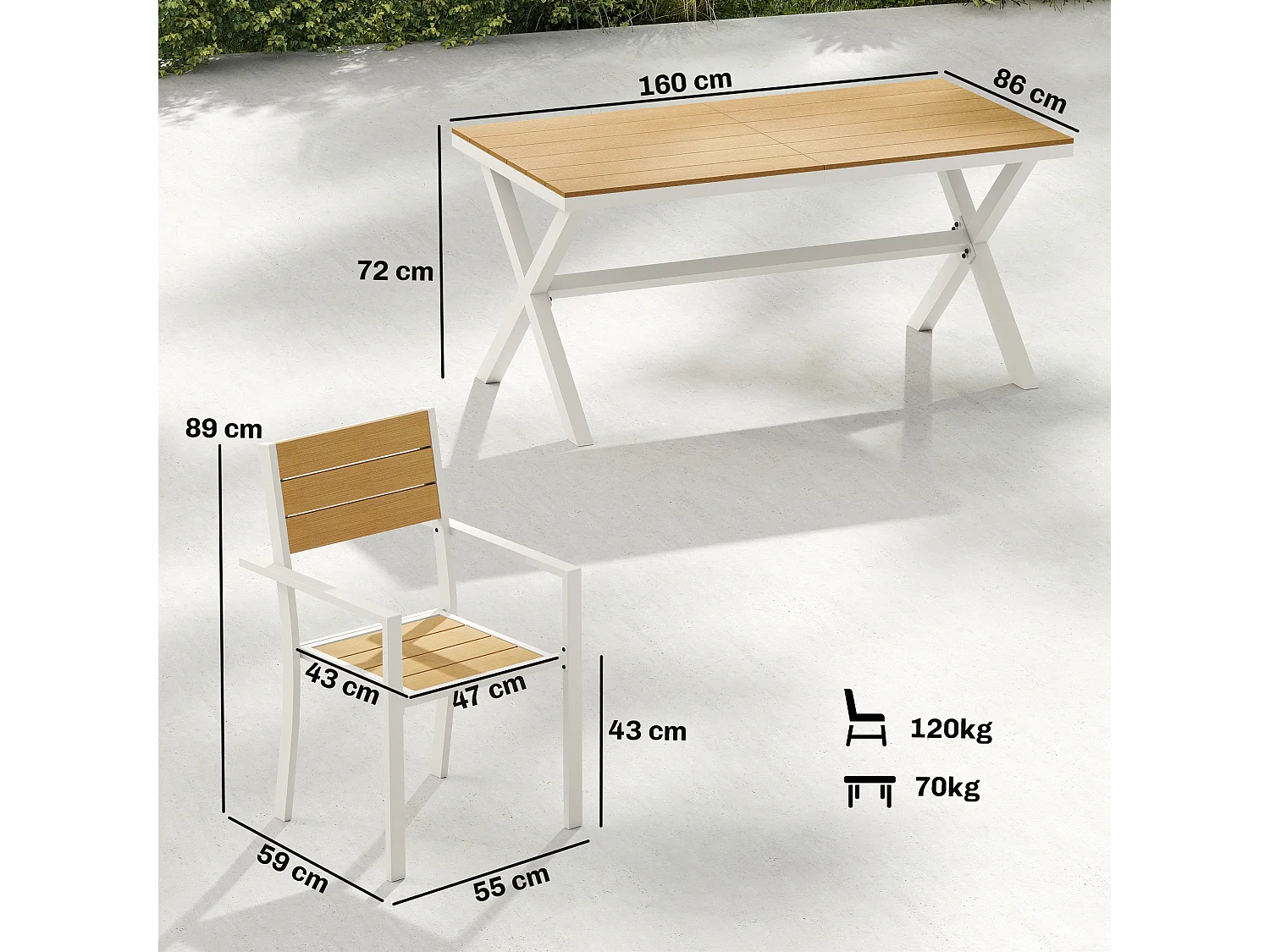 Set da pranzo per esterni 7 pezzi alluminio teak