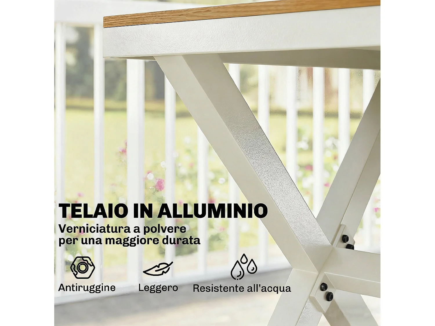 Set da pranzo per esterni 7 pezzi alluminio teak