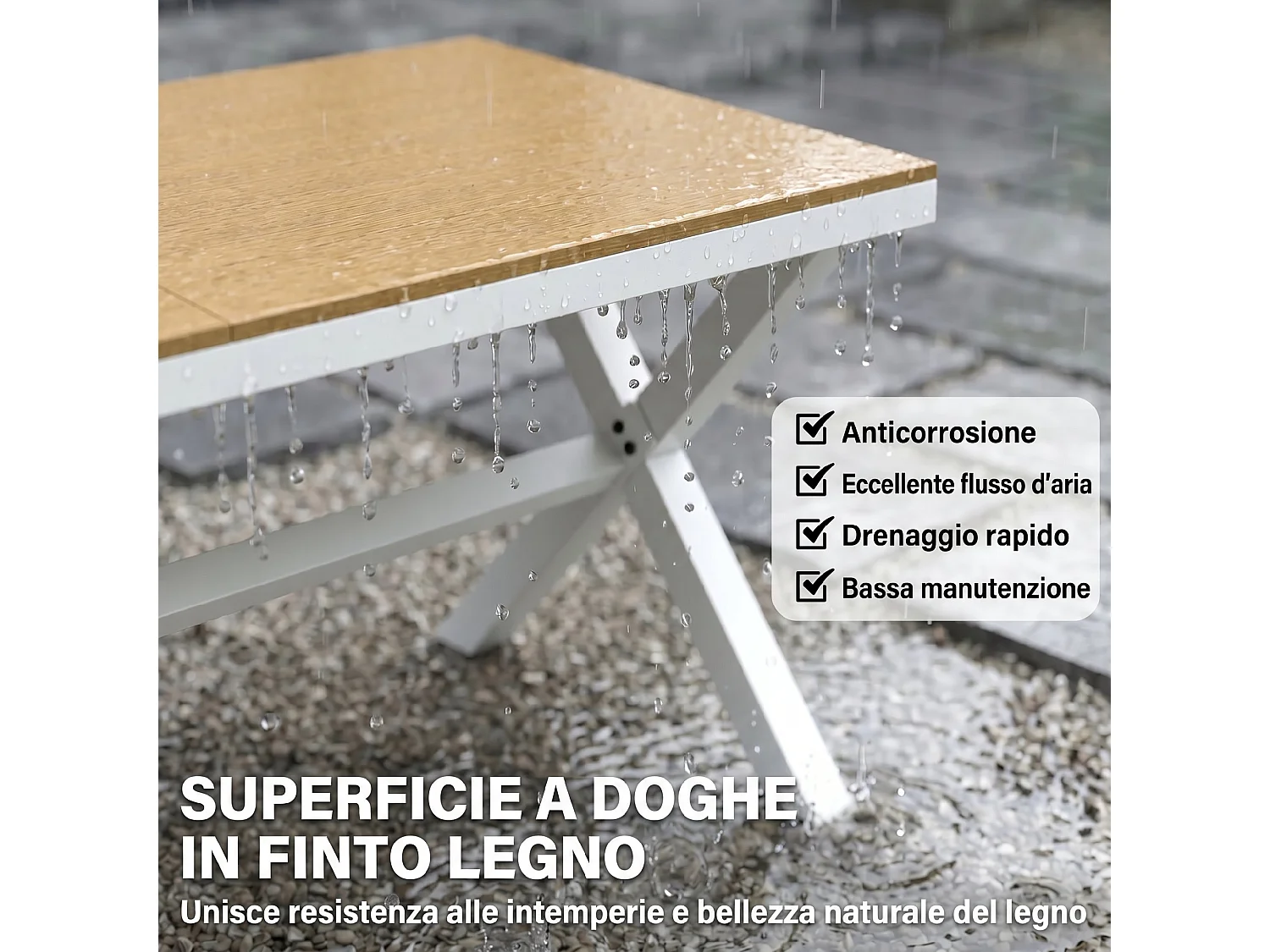 Set da pranzo per esterni 7 pezzi alluminio teak
