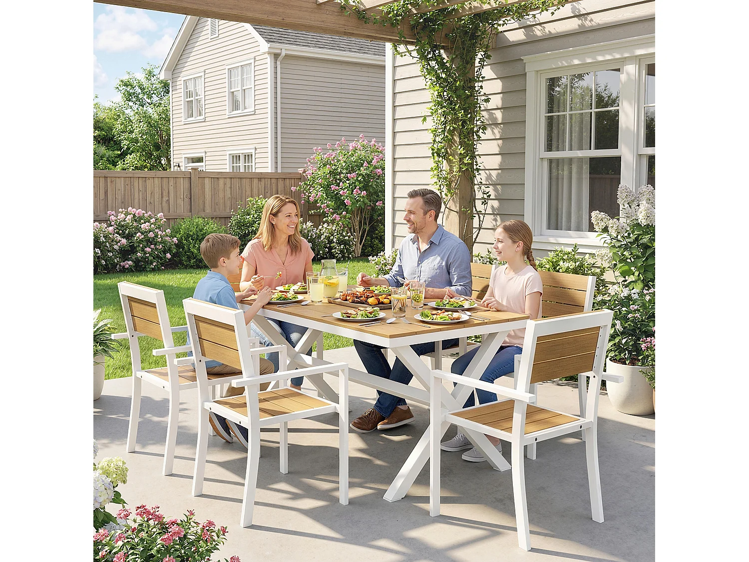 Set da pranzo per esterni 7 pezzi alluminio teak
