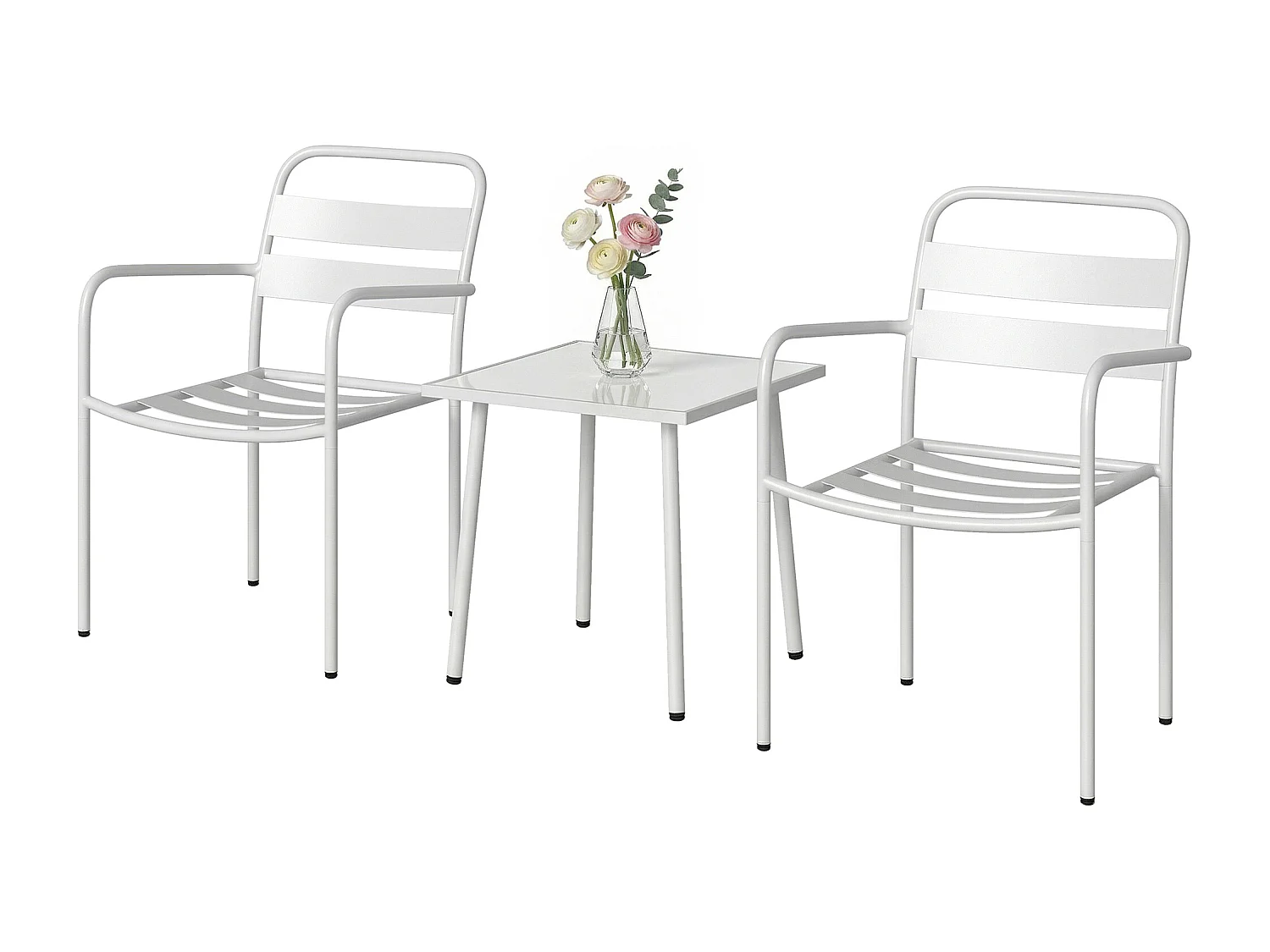 Set bistrò con due sedie in acciaio zincato bianco