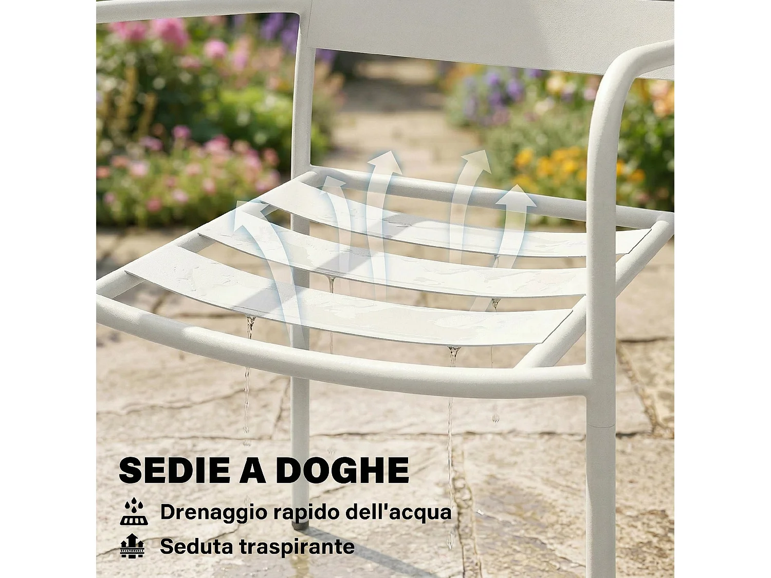 Set bistrò con due sedie in acciaio zincato bianco