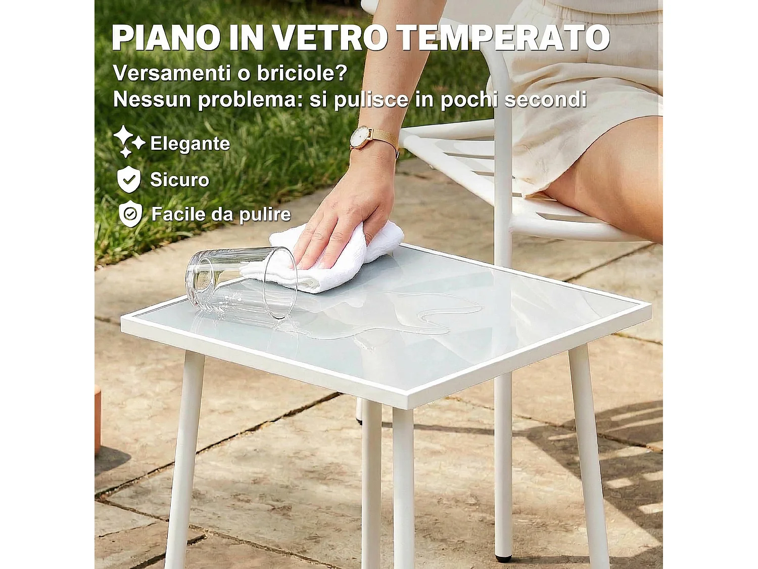 Set bistrò con due sedie in acciaio zincato bianco