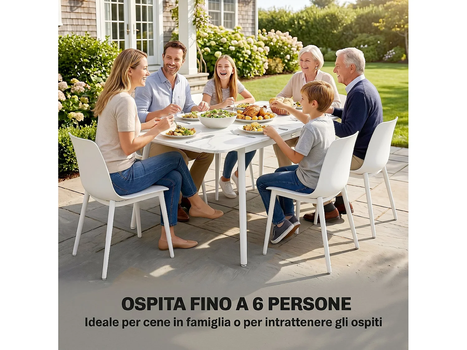 Tavolo da giardino rettangolare in wpc e metallo bianco