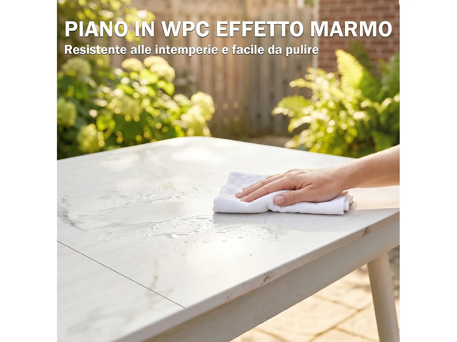 Tavolo da giardino rettangolare in wpc e metallo bianco