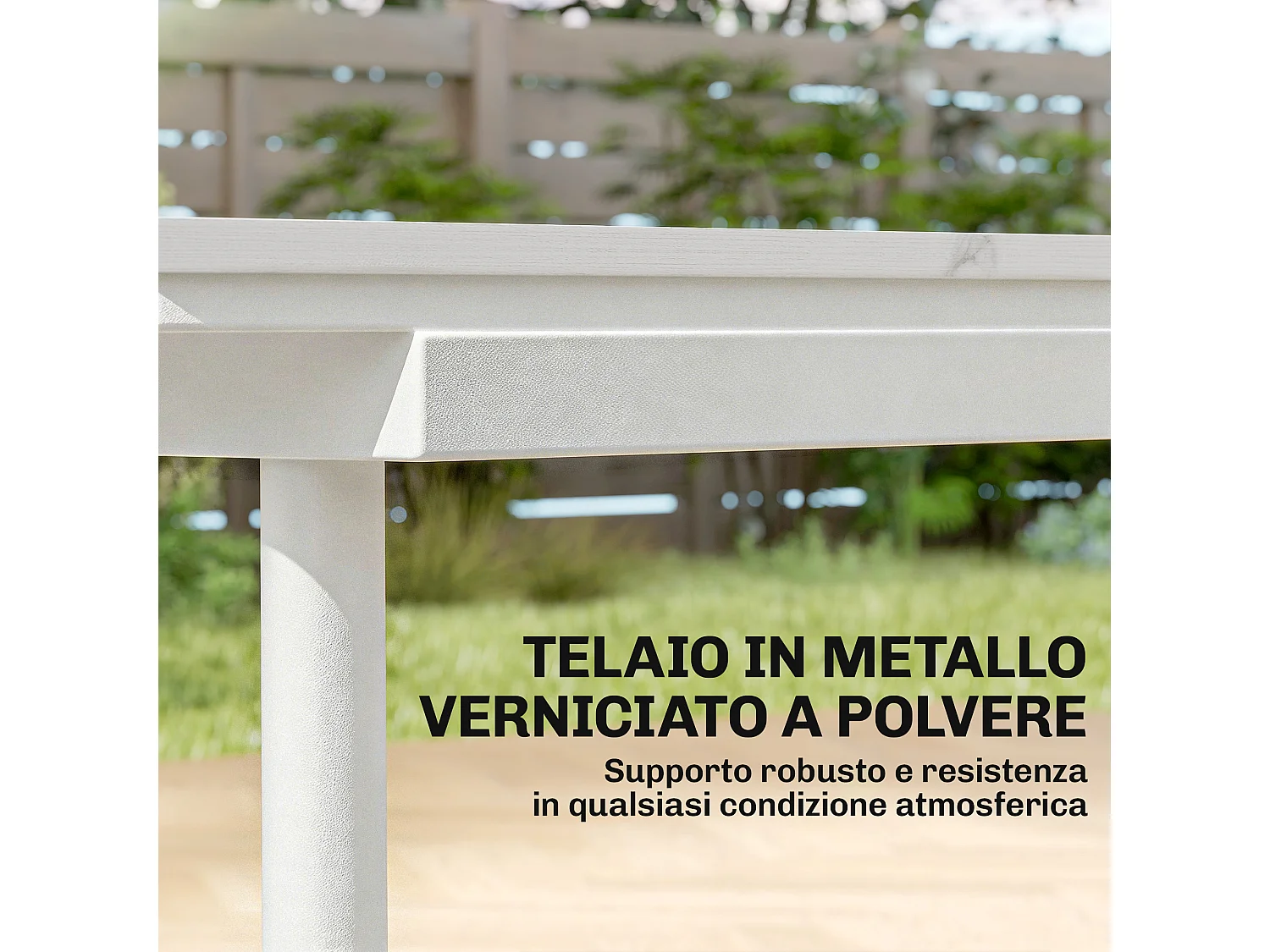 Tavolo da giardino rettangolare in wpc e metallo bianco
