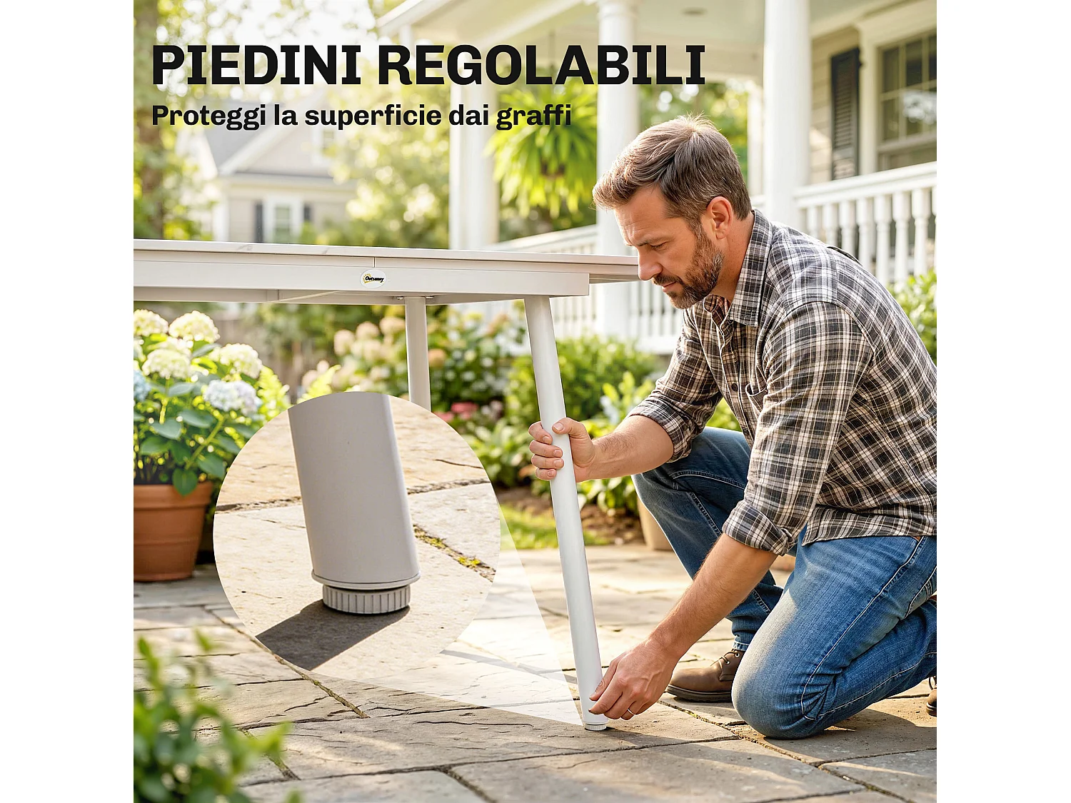 Tavolo da giardino rettangolare in wpc e metallo bianco