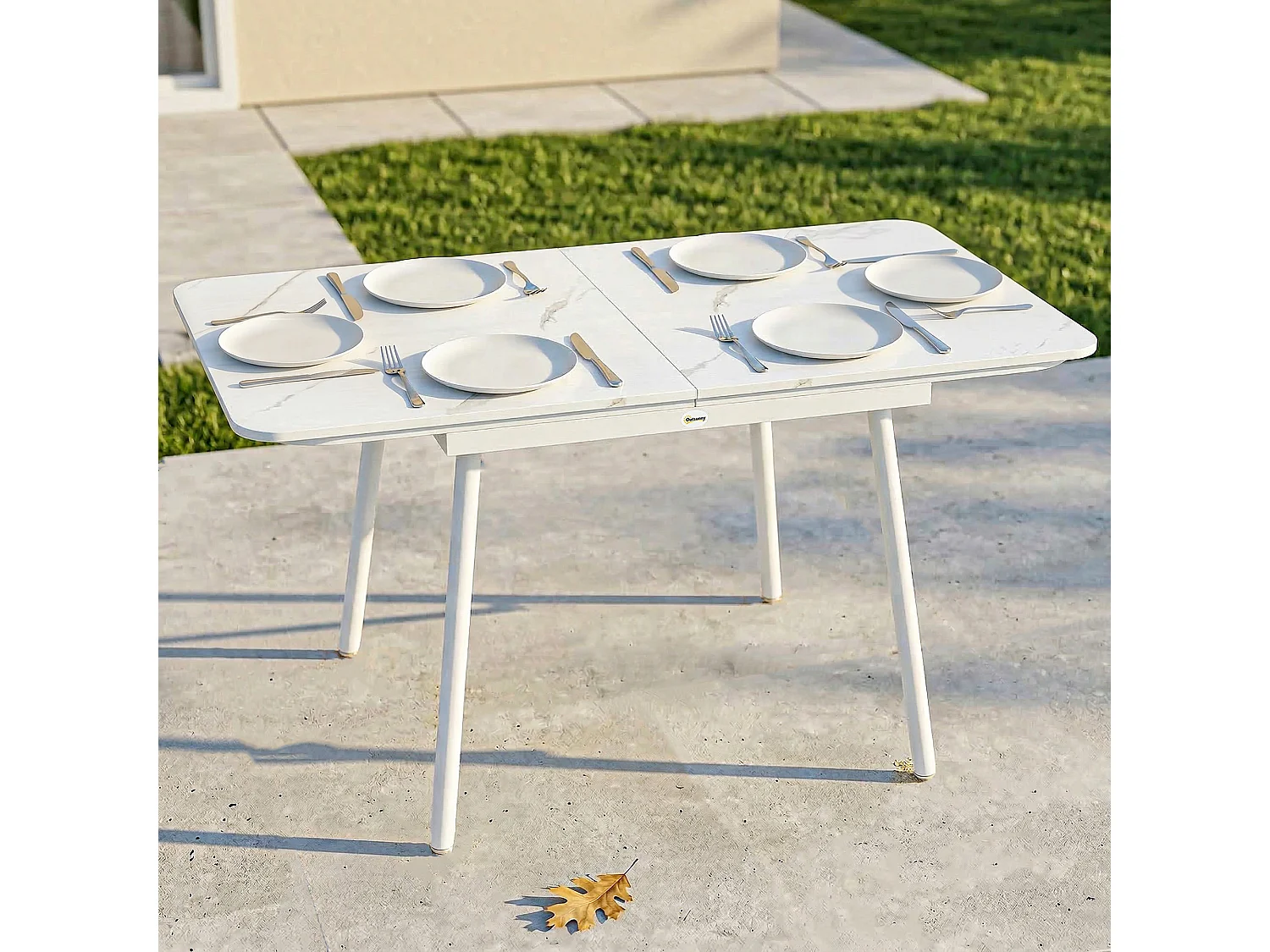 Tavolo da giardino rettangolare in wpc e metallo bianco