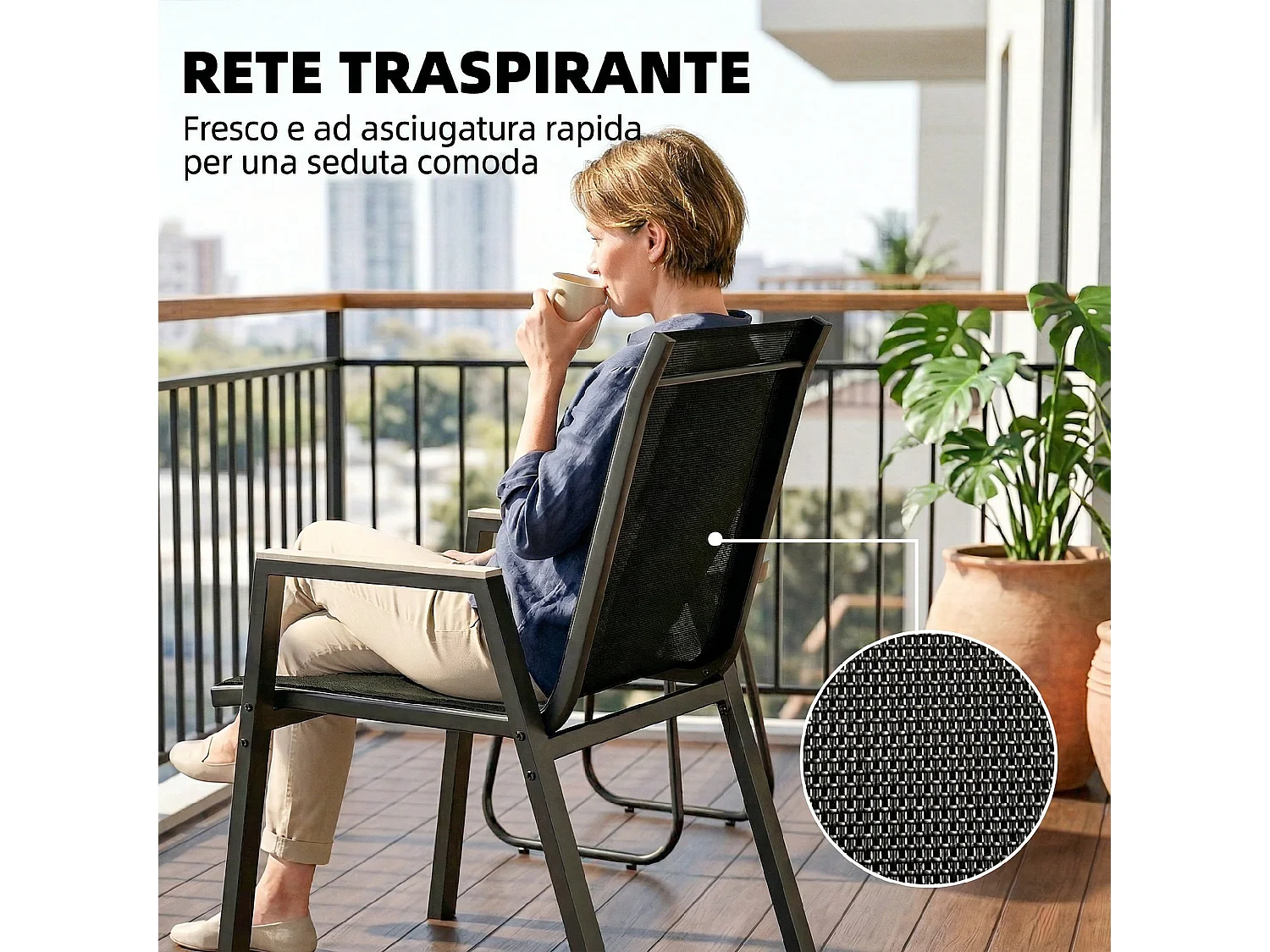 Set bistrò da esterni 3 pezzi in rete nero