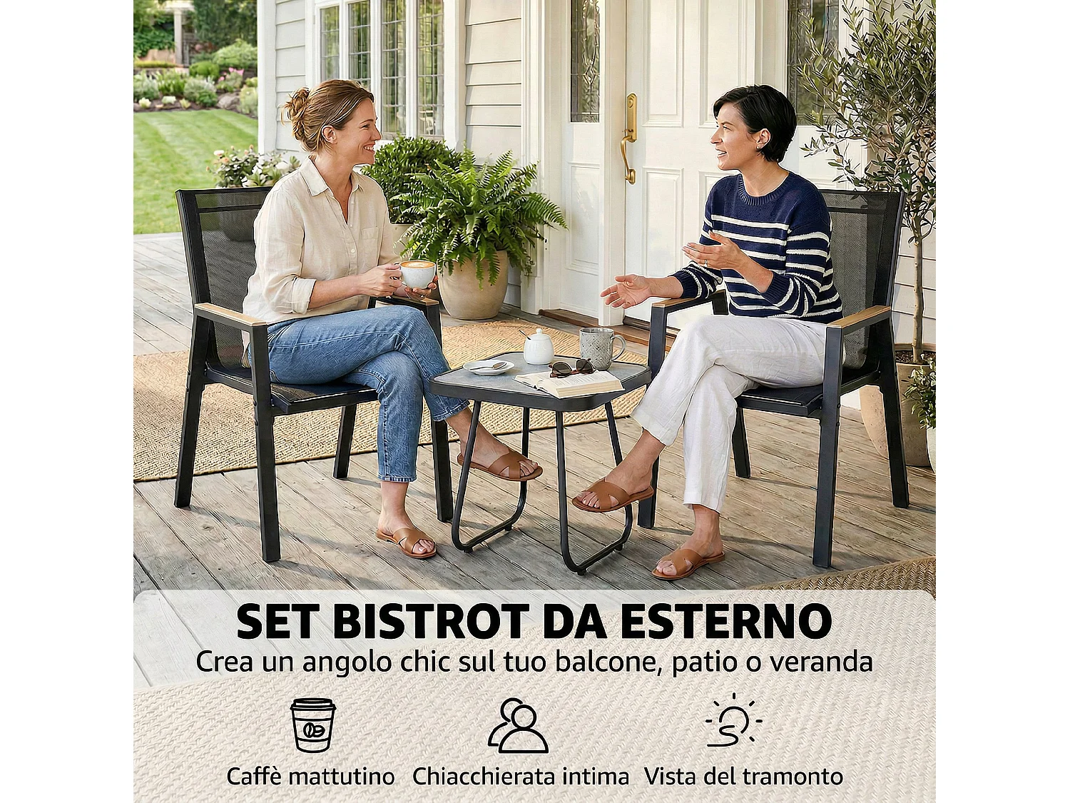 Set bistrò da esterni 3 pezzi in rete nero