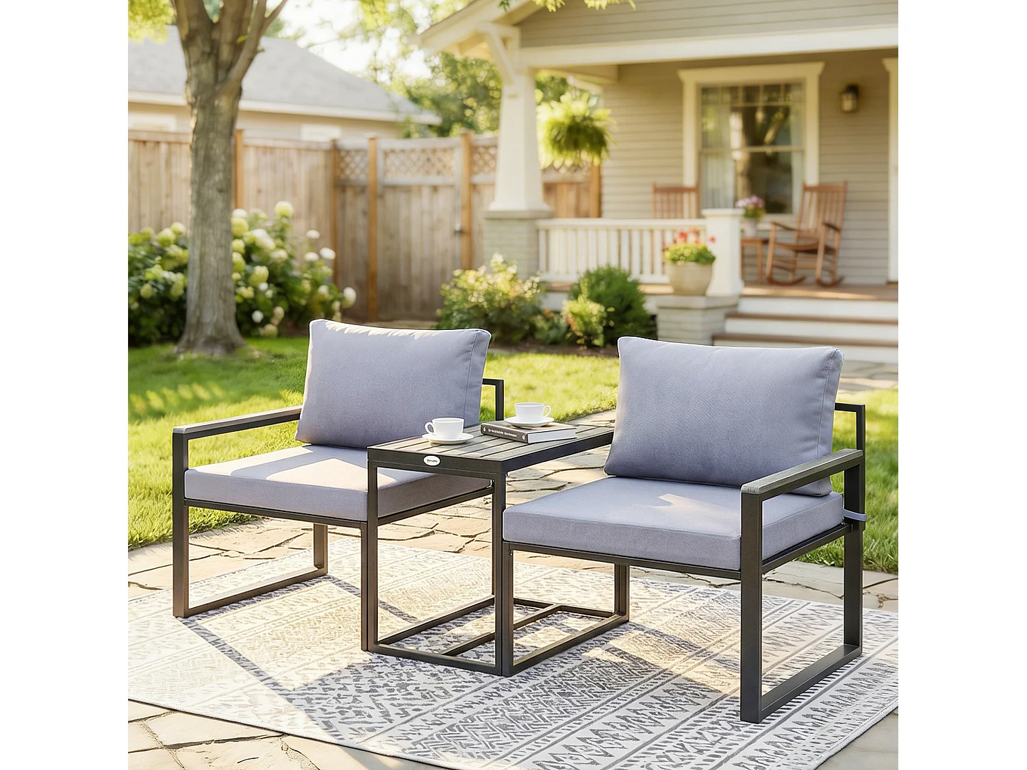 Set da esterno 3pz con tavolo da giardino 2 sedie grigio