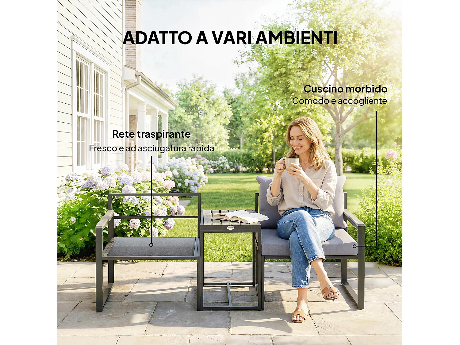 Set da esterno 3pz con tavolo da giardino 2 sedie grigio