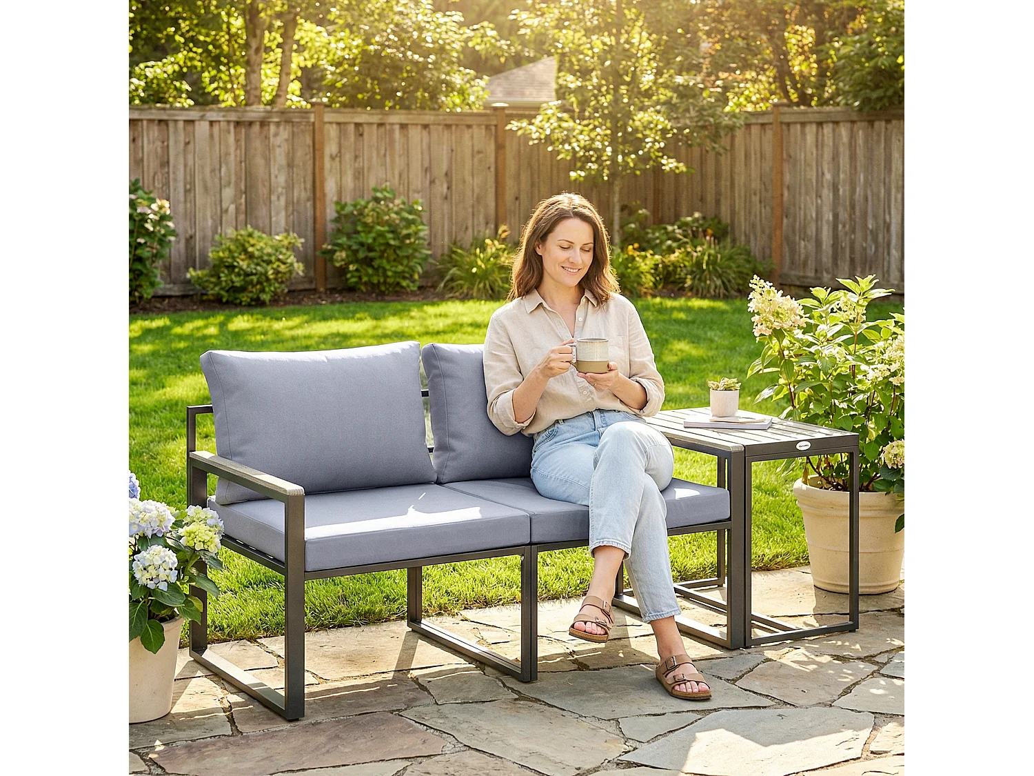 Set da esterno 3pz con tavolo da giardino 2 sedie grigio