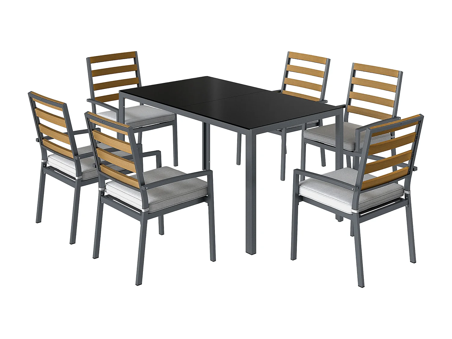 Set da pranzo da giardino 7 pezzi in vetro temperato nero