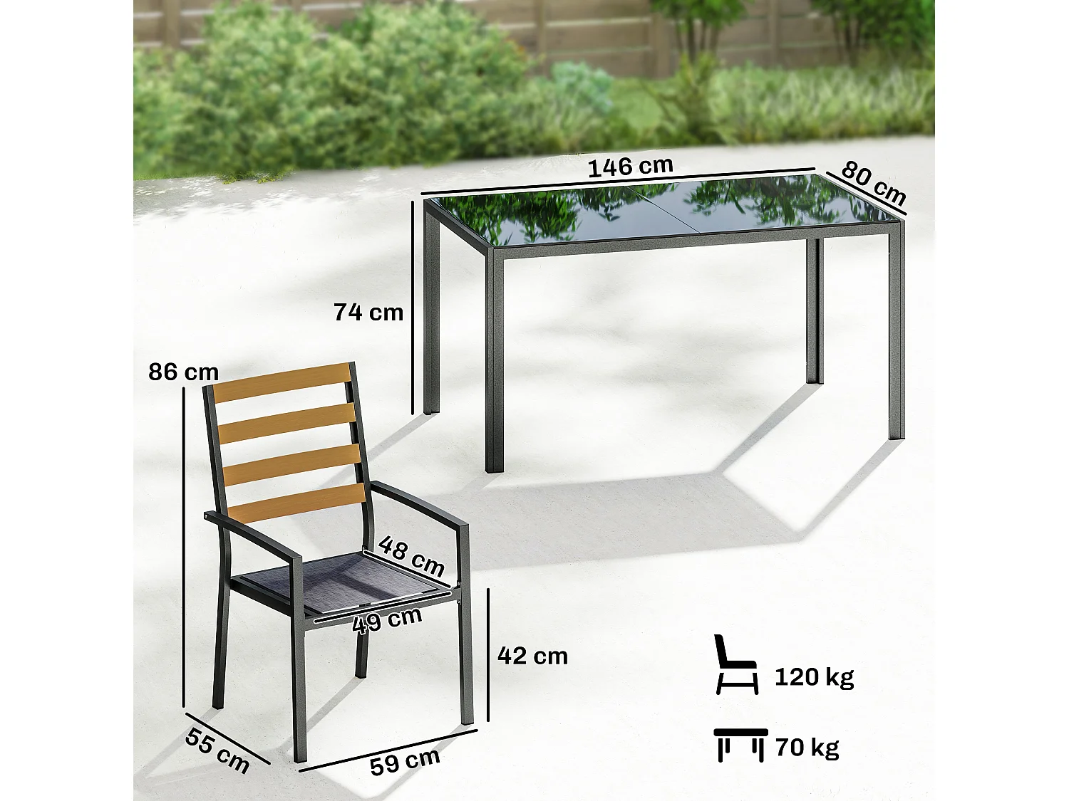 Set da pranzo da giardino 7 pezzi in vetro temperato nero