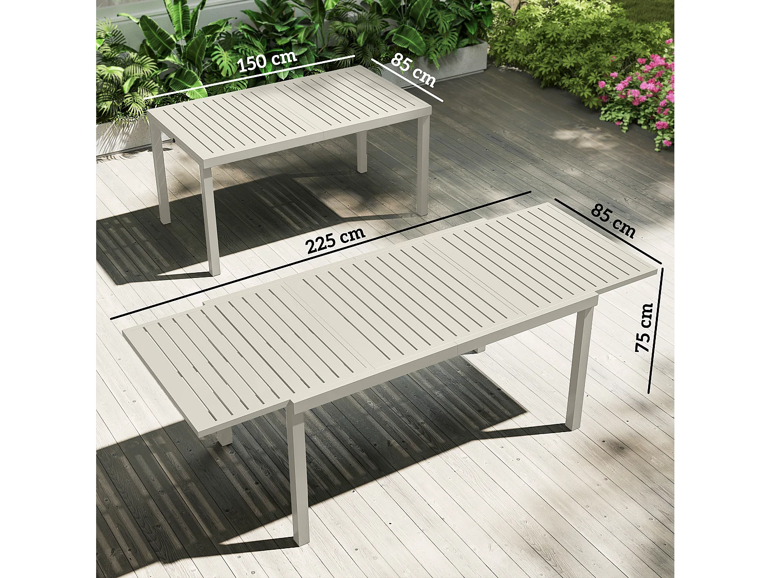 Tavolo da giardino allungabile in alluminio bianco