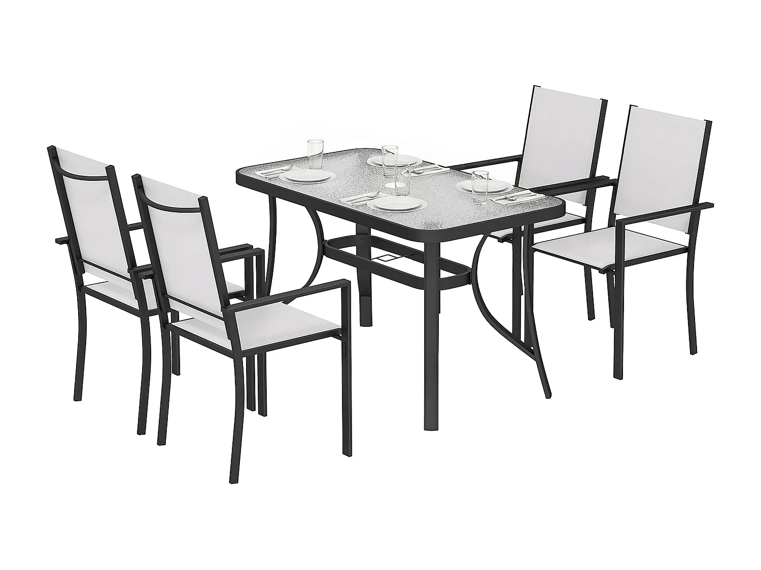 Set da giardino 5pz con 4 sedie e tavolo grigio chiaro