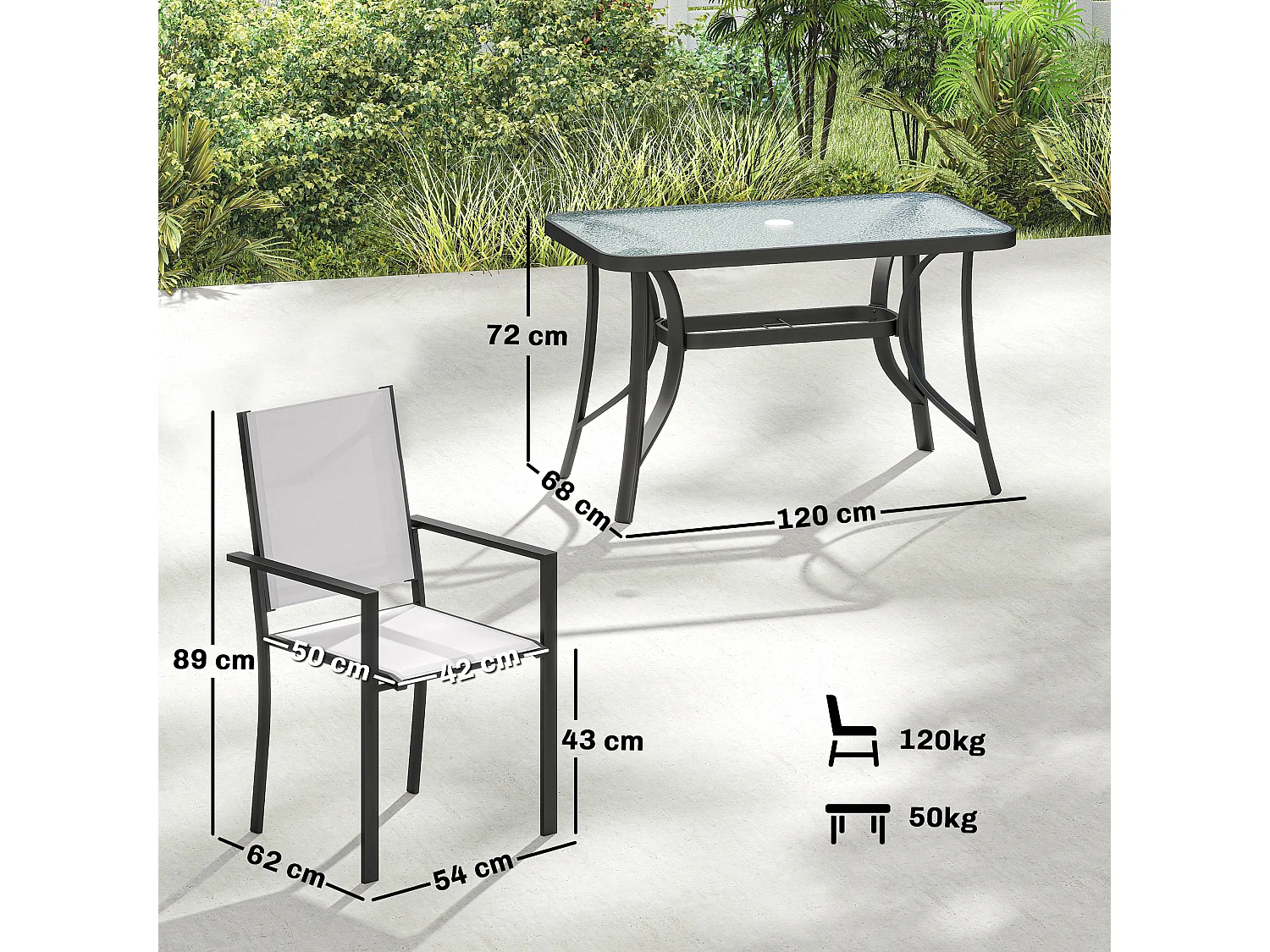 Set da giardino 5pz con 4 sedie e tavolo grigio chiaro