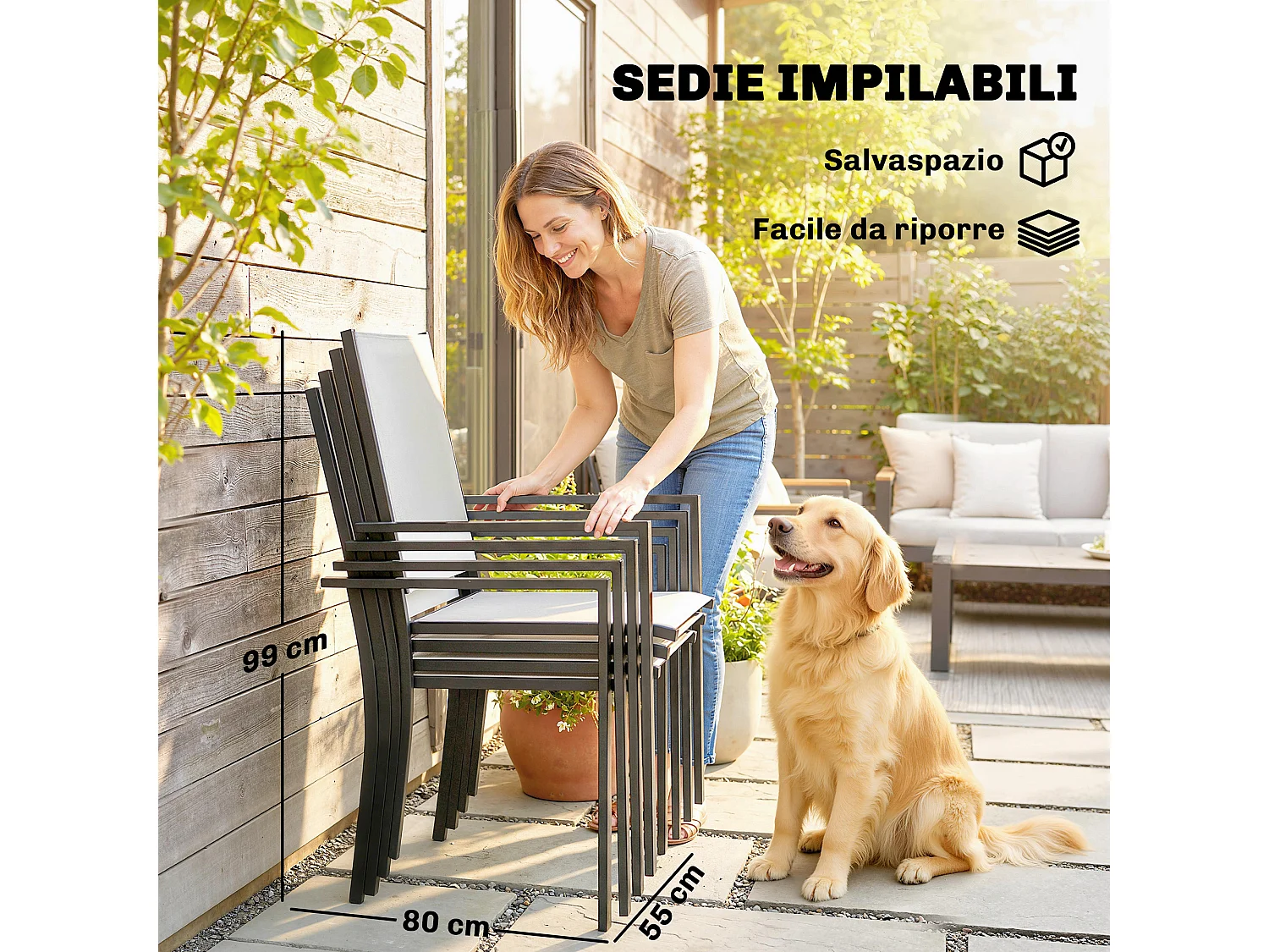 Set da giardino 5pz con 4 sedie e tavolo grigio chiaro