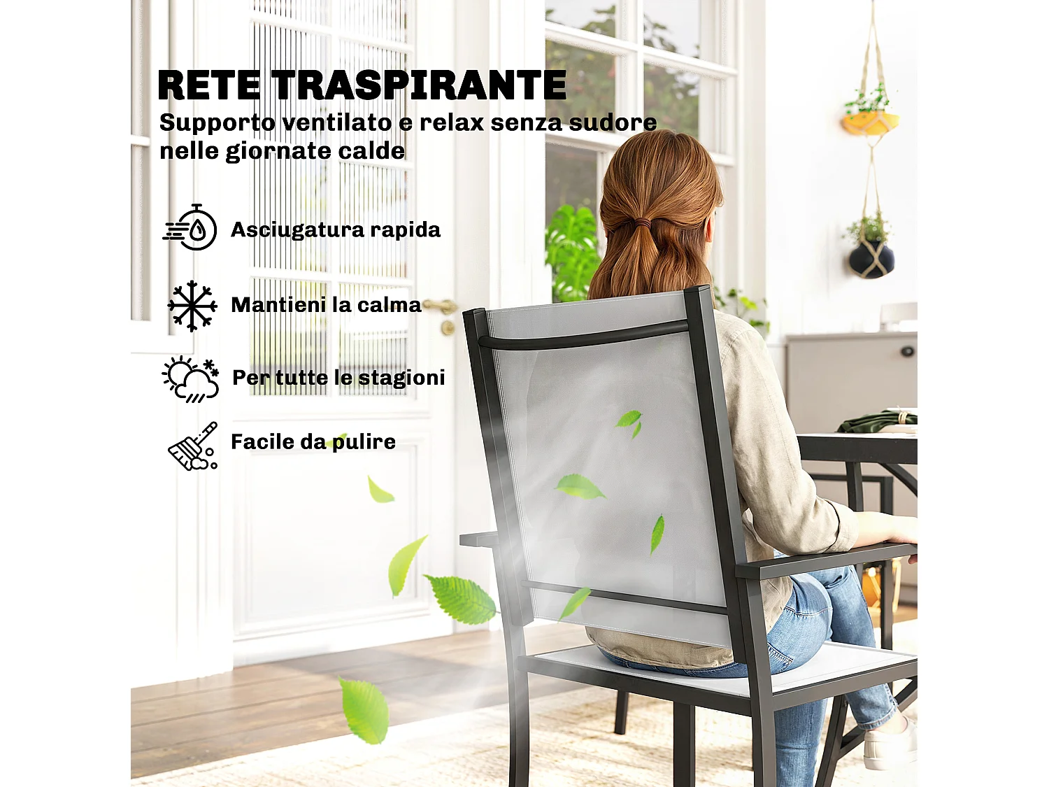 Set da giardino 5pz con 4 sedie e tavolo grigio chiaro