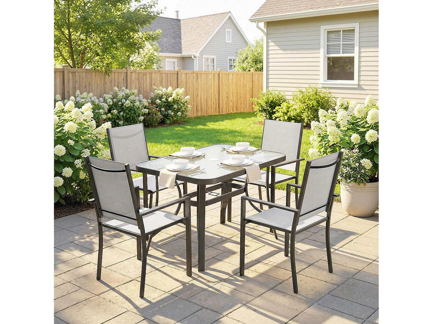 Set da giardino 5pz con 4 sedie e tavolo grigio chiaro