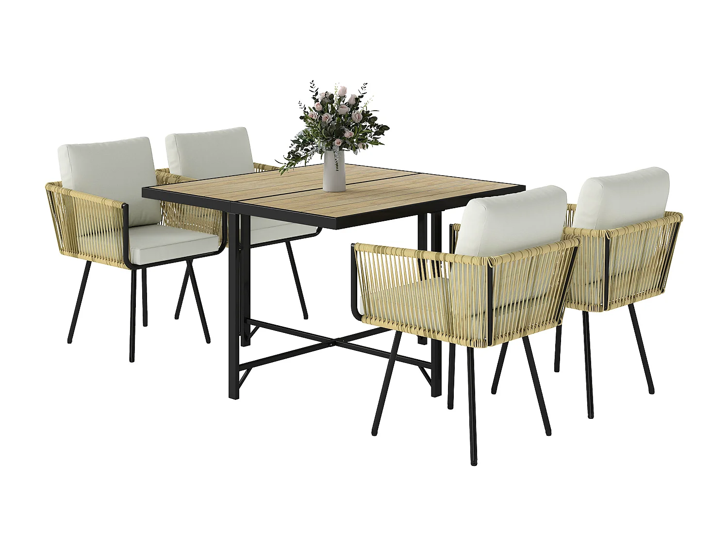 Set da giardino 5 pezzi con sedie impilabili rattan beige