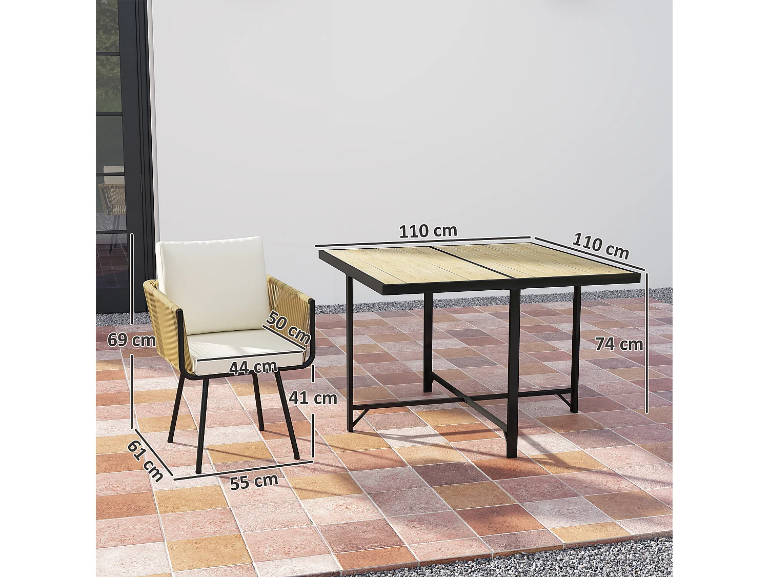 Set da giardino 5 pezzi con sedie impilabili rattan beige