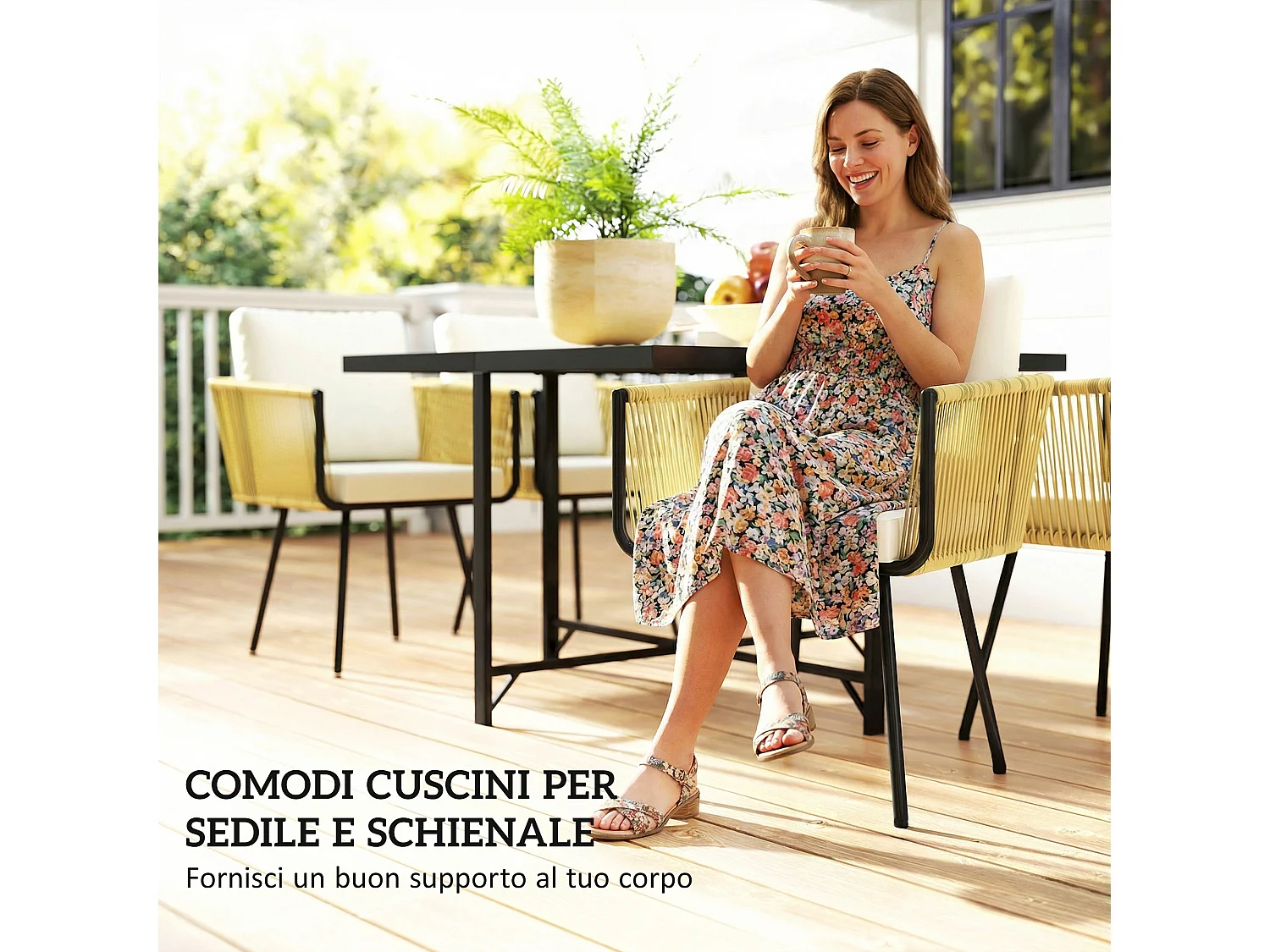 Set da giardino 5 pezzi con sedie impilabili rattan beige