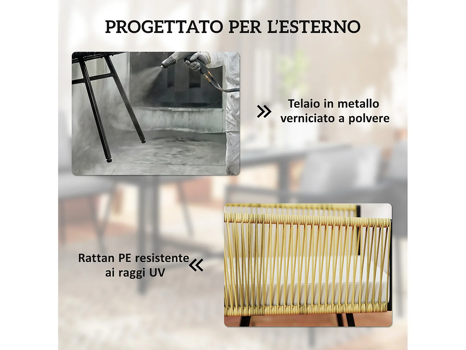 Set da giardino 5 pezzi con sedie impilabili rattan beige