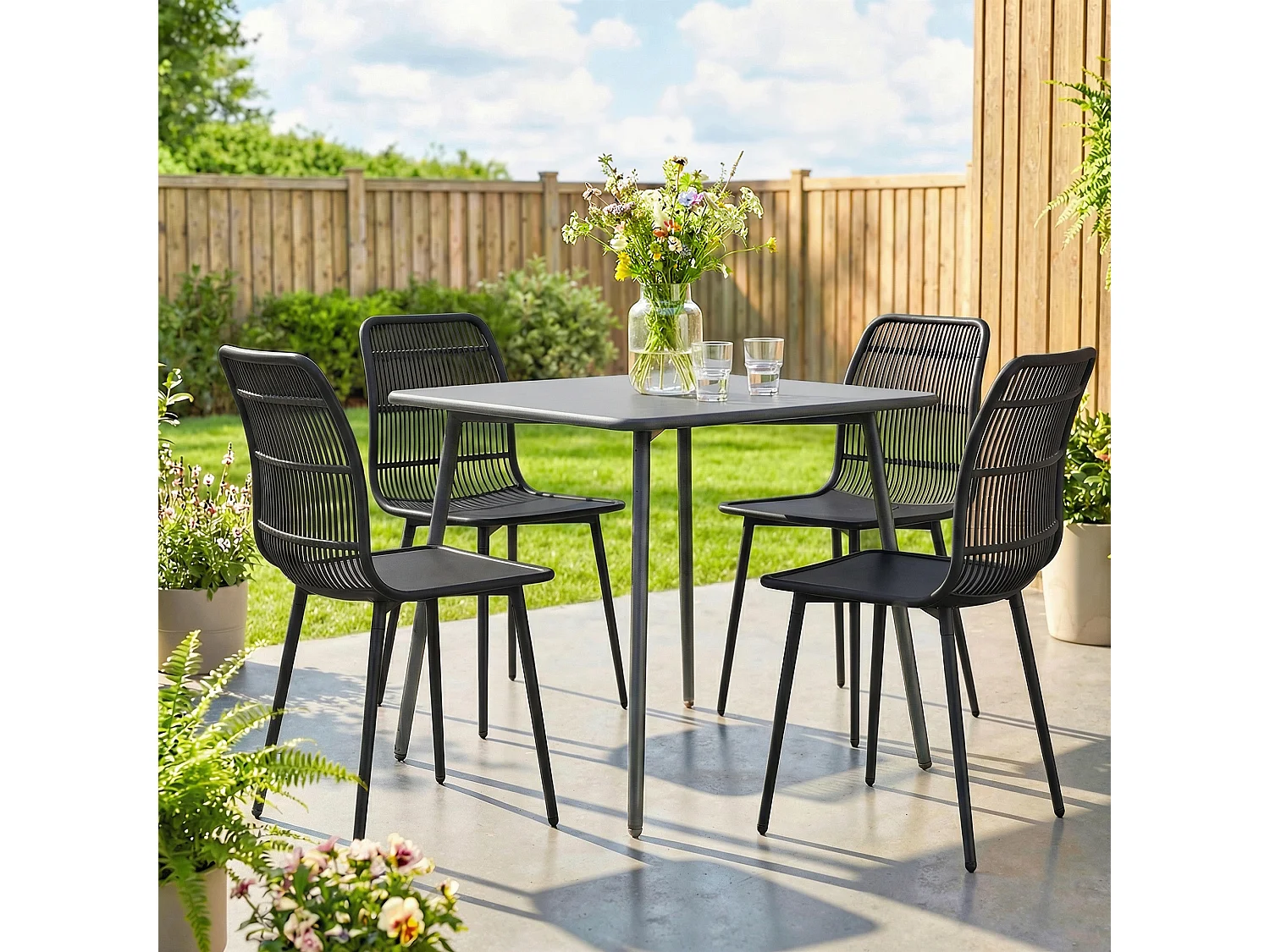 Sedie da giardino set da 4 schienale fessurato nero