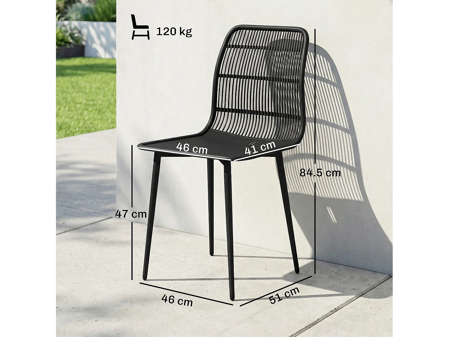 Sedie da giardino set da 4 schienale fessurato nero
