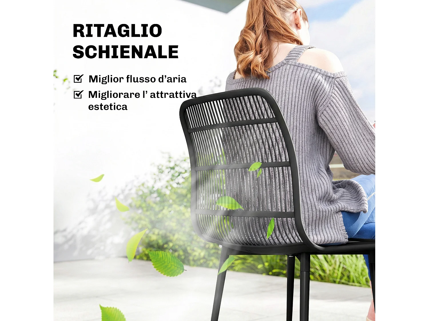 Sedie da giardino set da 4 schienale fessurato nero