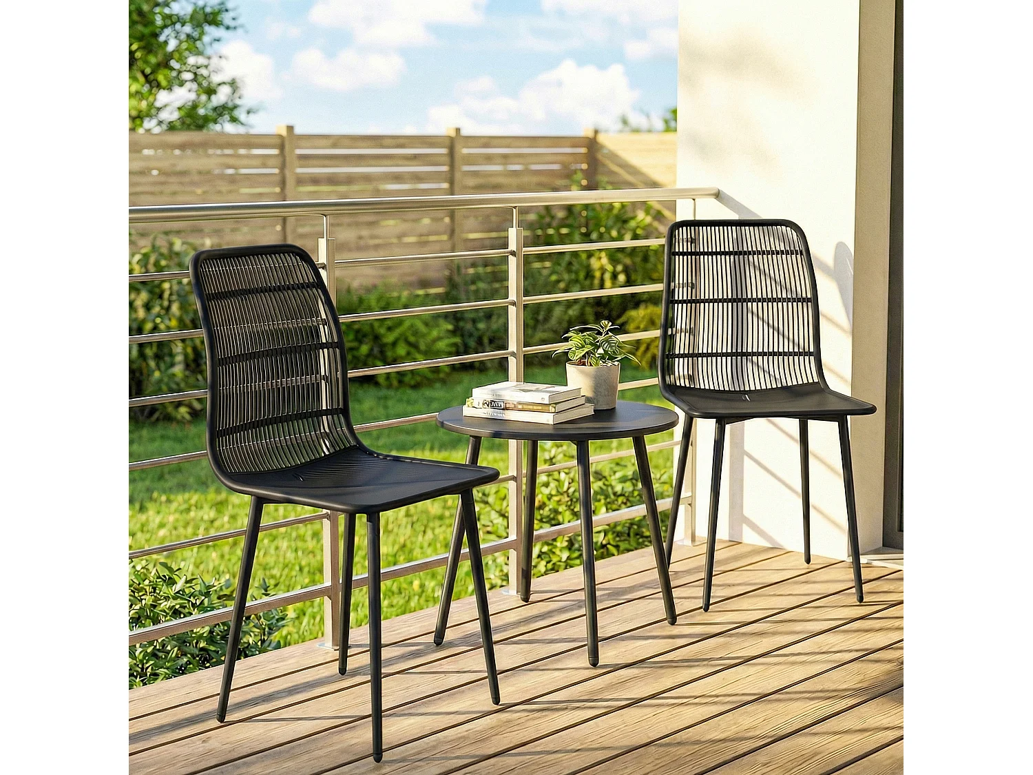 Sedie da giardino set da 4 schienale fessurato nero