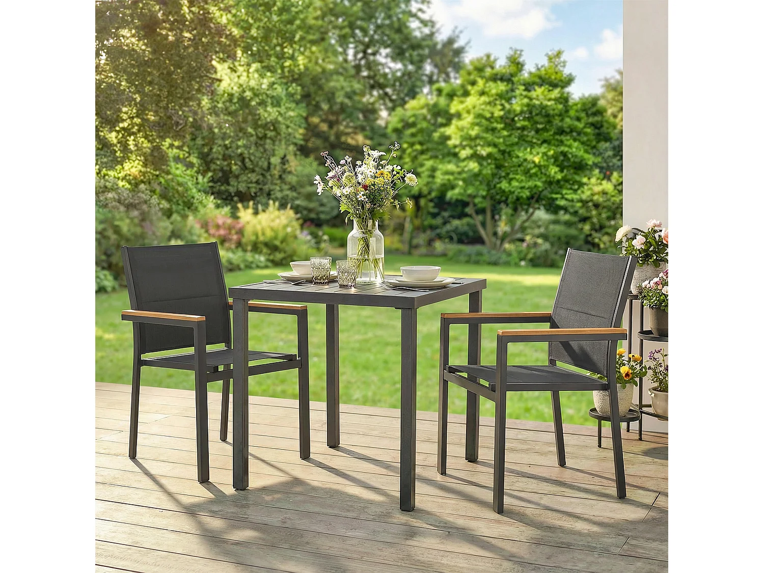Set 2 sedie esterno impilabili metallo grigio scuro
