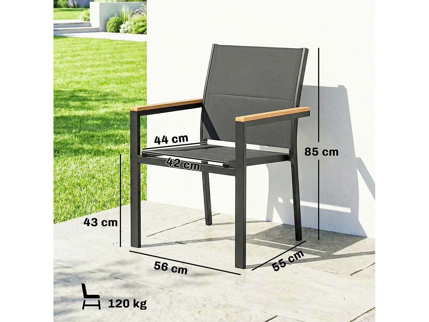 Set 2 sedie esterno impilabili metallo grigio scuro