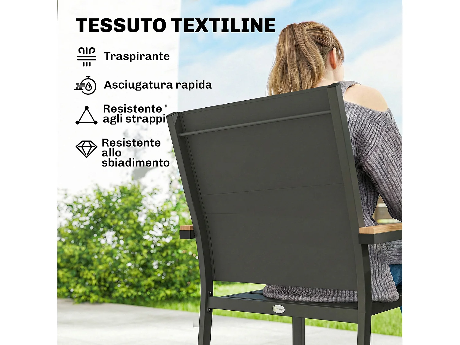 Set 2 sedie esterno impilabili metallo grigio scuro